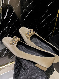 Pearl Buckle Soft Bottom Chunky Heel Slip-On Womens Fashion Single Shoes Spring 2025 New Style Versatile Comfortable Footwear