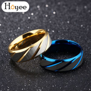 Hoyee Mens Titanium Steel Ring Mirror Polishing Jewelry Anniversary Engagement Wedding Promise Ring 18K Gold Ring Stainless Steel