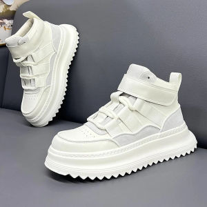Casual High-Top Martin Boots Mens Shoes White Thick Bottom Heightening Board Shoes Sporty Trendy Flat Heel round Toe PVC Outsole