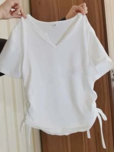 Petite Short Girl V-Neck T-Shirt Summer European Stylish High-Waist Drawstring Crop Top