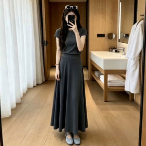 LIRUSHAN | Waist-accentuating Gray French-style Summer Dress