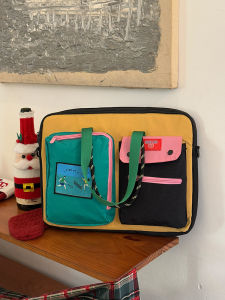 Casual Large Capacity Shoulder Handbag for Women Portable Laptop Bag with Color Block Design Polyester Lining Zipper Closure