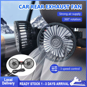 USB Portable Mini Car Fan Back Seat Fan Double Head Rotating Car 3 gears 360 Degree All-Round Adjustable Auto Air Cooling Car Strong Dual Fan Ventilador Fan Air Conditioning Double Booster Cooler For Car Van Truck