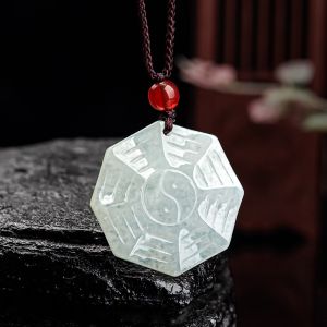 TIMESWIND With Certificate Natural Jade Light Green Octagonal Safety Women Necklace Y1N