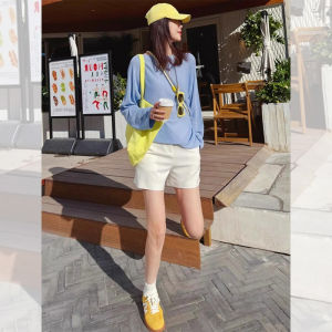 Summer Blue Sun Protection Long Sleeve Cover-Up T-Shirt Womens Unique Beautiful Good Looking Top Korean Style Casual Wear