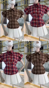 MR022 TARA Shirt เสื้อครอป คอปก แขนตุ๊กตา กระดุมหน้า มีสายผูกเอว เนื้อผ้าฝ้าย ผ้าทออย่างดี ผ้าดี ใส่สบาย ไม่ร้อน