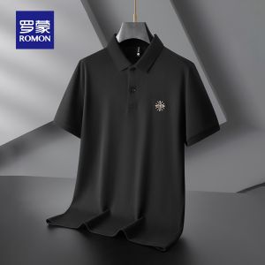 ROMON | Áo thun polo tay ngắn bằng cotton thêu thoáng khí mùa hè cho nam thương hiệu Romon phong cách công sở thường ngày cổ polo