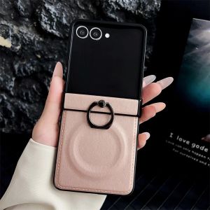PU Leather Phone Case For Samsung Z Flip 7 FE 6 5 4 3 Flip6 Flip5 Flip4 Flip7 5G 360 Rotating Magnetic Ring HolderBack Cover