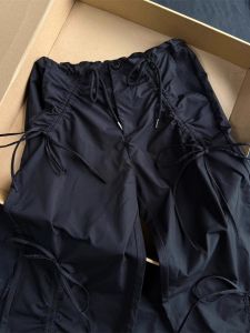 American Style Bow Tie Work Pants Women Summer Design Slimming Floor-Length Pants High Waist Loose Fit Casual Straight Leg