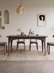 Nordic Style Solid Wood Dining Table Modern Simplicity Rock Plate Walnut Color White Ash Wood High End Mid-Century Furniture
