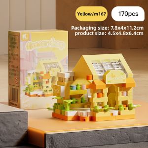 Coffee Ice Cream Flower Shop Store Street View Food House Building Blocks Kit Mini Assembly Bricks Kids Toy Girls Bricks Model