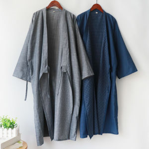 ผ้าฝ้ายแขนยาวเสื้อคลุมอาบน้ําสําหรับชายฤดูใบไม้ผลิฤดูร้อนบางสไตล์ญี่ปุ่นสบายๆชุดนอนเปิดเสื้อสเวตเตอร์ถัก Oversize Plus ขนาด