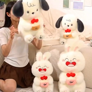 gấᴜ bông thỏ Trắng Ôm Bánh Dâu Thỏ Mặt Cười Cầm Bánh Quà tặng Sinh nhật cute size to Cao cấp K4T1