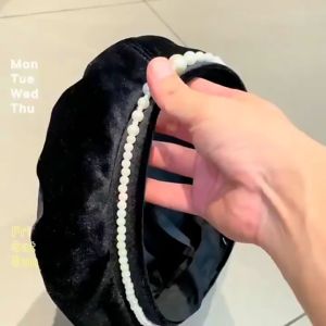 Mũ nồi vải nhung giữ ấm đính ngọc trai giả phong cách Hàn Quốc cổ điển thời trang ngọt ngào dành cho nữ