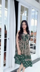 Daster Yukensi Vania Motif Printing Batik sakura Pekalongan Baju Dress Piyama Midi Wanita Tidur Bali  Bumil Busui