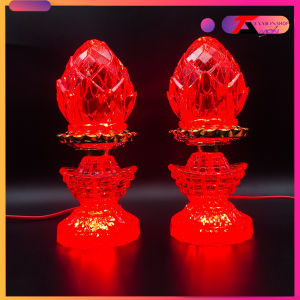 CẶP ĐÈN BÚP SEN THỎI VÀNG ĐÈN LED SÁNG MÀU ĐỎ TRANG TRÍ BÀN THỜ GIA TIÊN PHẬT QUAN ÂM ĐÈN SEN TƯỢNG PHẬT (DL-6)