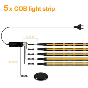 1/2/3/4/5/6-in-1 Black PCB Cob Acoustic Wall Panel Decor LED Strip Lighting Kit Hand Sweep Stepless Touch Dimmer Switch LED Tape