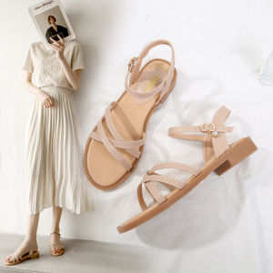 Summer 2025 Womens Flat Sandals Comfortable Low Heel Roman Style Fashionable Versatile Fairy Tale Look Soft TPR Sole Casual Wear