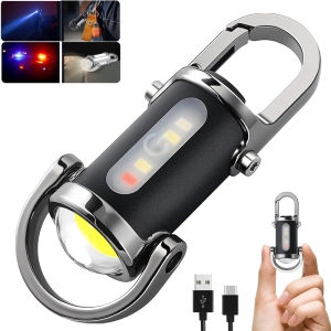 Mini Keychain Flashlight Rechargeable Pocket COB Working Light Outdoor Hook Emergency Warning Light for Camping Walking Hiking