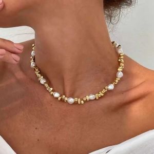 Lacteo Trendy Gold Color Plastic Beaded Creative Necklace Women Retro Imitation Pearl Daily Banquet Aesthetic Jewelry Accessory