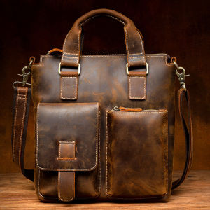 Mantime | Crazy Horse Leather First-layer Cattlehide Mens Laptop Bag