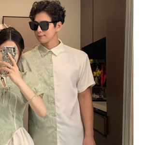 XILANDUO | Chinese Style Fitted Bubble Sleeves Splicing Shirt & Dress