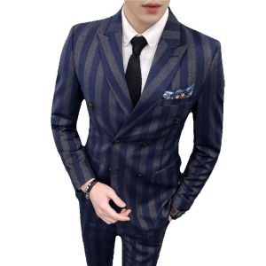 GUKENRO 3PCS Blazer for Men Korean ( Coat+Vest+Pants) Slim Fit Mature Groom Wedding Formal Dinner Office Male Suits Set