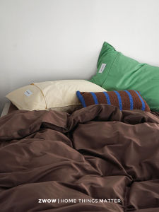 Made Bedroom Zwow Four Seasons Contrast Color Double Needle Maillard Brown Green 60 Long Velvet Washed Cotton Accessible Luxury Four-Piece Set