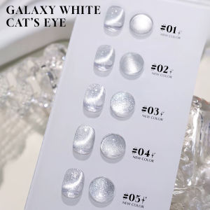 MIANEL 12ML ฤดูร้อน Galaxy ลูกปัดแก้วสีขาว CAT EYE GEL เล็บเล็บสีขาวแสงจันทร์คริสตัลกว้าง CAT EYE เล็บ