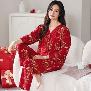 Pure Cotton Sleepwear Long Sleeve Autumn Winter Style Snake Year Home Clothes Red Color Lucky Year Womens Comfortable Pajamas