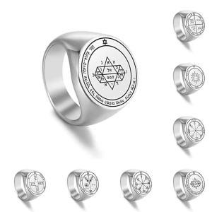 Jupiter Pentagram Seal Gothic Viking Rings for Men and Women Solomon Punk Voodoo Stainless Steel Seal Anilo Jewelry