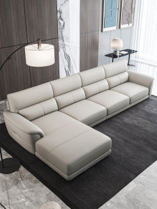 Modern Minimalist Nordic Genuine Leather Sofa Set L-Shaped Luxury Quality Craft Wood Frame with Soft Sponge Fill