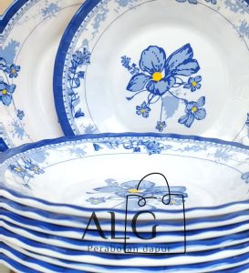 6PCS PIRING MELAMIN CEKUNG ANTI KELOPEK TAHAN PANAS KEMBANG BIRU