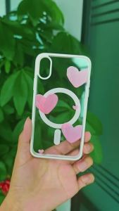 Pink Love Heart Phone Case For iPhone 17 16 15 14 13 12 11 Pro XS Max Mini Air 17e 16e Transparent MagSafe Magnetic Back Cover