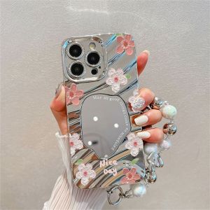 Luxury Flower Make Up Mirror Phone Case For iPhone 13 11 15 14 16 Pro Max 12 16promax 15promax 14promax Shockproof Funda Cover