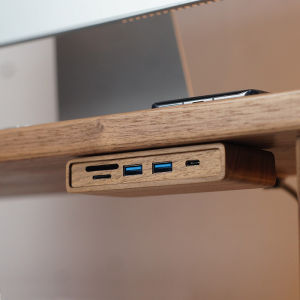 Real Wood Black Walnut Computer Monitor Riser Dedicated Desk under USB 3.0 Interface Splitter Expansion Dock HUB
