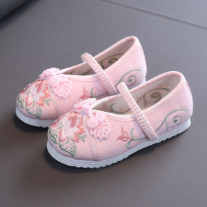 ทําด้วยมือปักสไตล์จีนรองเท้าเต้นรําเด็ก ฤดูใบไม้ผลิ ผ้าฝ้าย ผ้า < Ne1> ยางด้านล่างหญิงรองเท้าเครื่องแต่งกายแบบดั้งเดิม