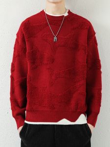 ROMON | Red Sweater For Men Winter New Style Inner Wear Fashion Urban Loose Fit Long Sleeve Knitted Shirt Chinese Zodiac Dragon Year