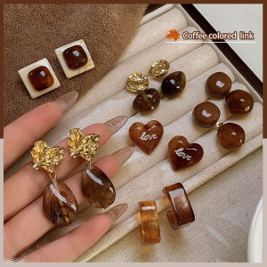 Autumn Winter Vintage Coffee Color Womens Earrings 2025 New Popular Small Personality Beautiful Reed High Matchability Ear Jewelry