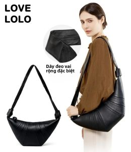 Túi Đeo Chéo Nữ Kiểu Croissant Bằng Da Cừu Nguyên Tấm May Chần Kiểu Hobo Mềm Mại Thiết Kế Sang Trọng Có Túi Bên Trong Đa Năng.