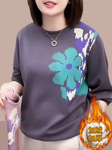เสื้อสเวตเตอร์คอปกกลมผู้หญิง ทรงหลวม แขนยาว พิมพ์ลายดอกไม้ ผ้าฝ้ายผสมโพลีเอสเตอร์ แฟชั่นฤดูใบไม้ร่วง/ฤดูหนาว