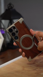 Oatsbasf  Wood Phone Case for Samsung Galaxy S25 Ultra/S24 Ultra W/ 360° Rotation Kickstand Frameless Cell Phone Protective Shell