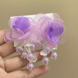 ต่างหูดอกไม้ขนาดใหญ่สีม่วง 2024 ต่างหูสไตล์ใหม่ที่หรูหรา ต่างหูสไตล์ไม้ ต่างหูแฟชั่น ต่างหูสุดสง่างาม