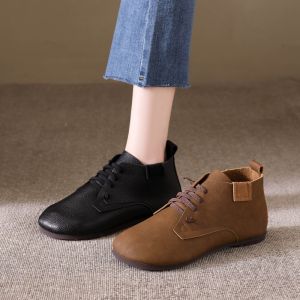 Comfortable Anti-Slip Soft Bottom Short Boots Fall New Style Casual Fashion Womens Flat Bottom Boots round Toe Mom Shoes