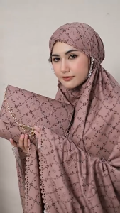 Restu Ibu -  Mukena Dewasa Travel Mini Pouch 2in1 Lasercut Katun Motif Premium Jumbo Zeslyne Series Mewah Terbaru 2025