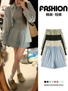 Blue Parka Shorts Womens Summer Thin 2024 New Arrival High Waist Slim Looking Casual Small Cotton and Linen Sports Shorts