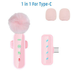 Pink 1 in 4 Lavalier Microphone Noise Cancelling Wireless With Wind Muff Lapel Mic For iPhone Android Camera 4 Pack LED Display