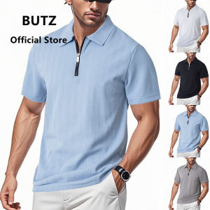 BUTZ brand 2025 new summer heavyweight elastic jacquard style lapel polo shirt mens summer new casual short sleeved shirt