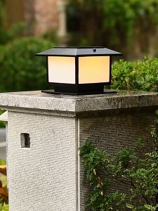 Vimite LED ไฟเสาโซลาเซล โคมไฟเสารั้ว ไฟอัตโนมัติ Solar Outdoor Pillar Light waterproof Automatic Sensor warm white Post Light Column Head Lamp for Garden Fence Deck Gate House