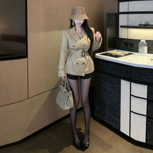 Trendy Double-Breasted Suit Collar Jacket Short Size Womens Windbreaker Autumn New Arrival High-End Feeling Street Style Loose Fit